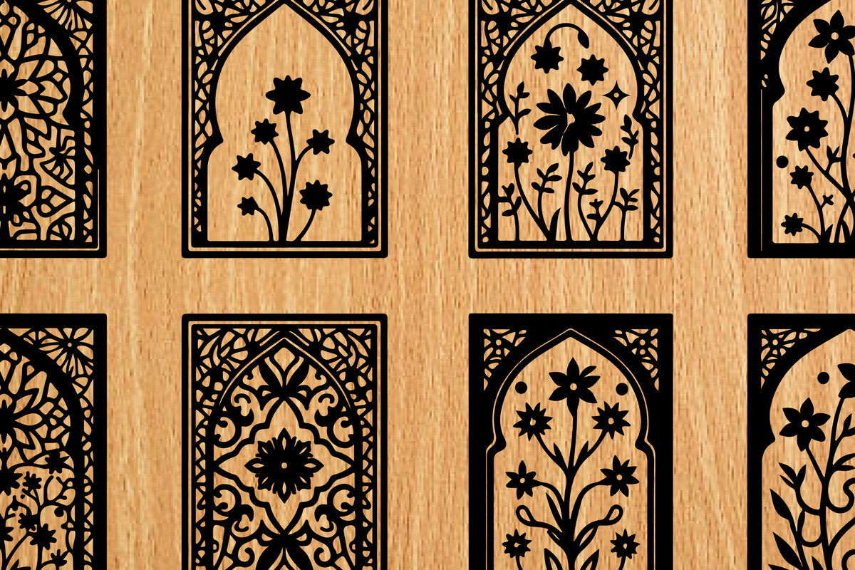 Σετ των 2 Intra απο ξύλο plywood  Χρώμα wenge 3mm-4mm πάχος - λέιζερ σελιδοδεικτών Floral Δίασταση 4x4 cm INTRAFABR-112304307