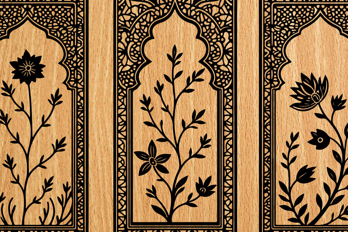 Σετ των 2 Intra απο ξύλο plywood  Χρώμα wenge 3mm-4mm πάχος - λέιζερ σελιδοδεικτών Floral Δίασταση 4x4 cm INTRAFABR-68367857