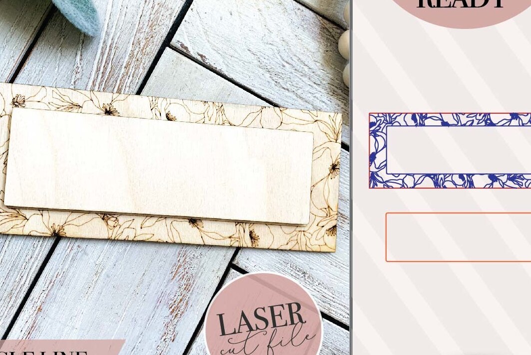 Σετ των 2 Intra απο ξύλο plywood  Χρώμα wenge 3mm-4mm πάχος - Floral Border Sign Laser Δίασταση 6x6 cm INTRAFABR-107720683
