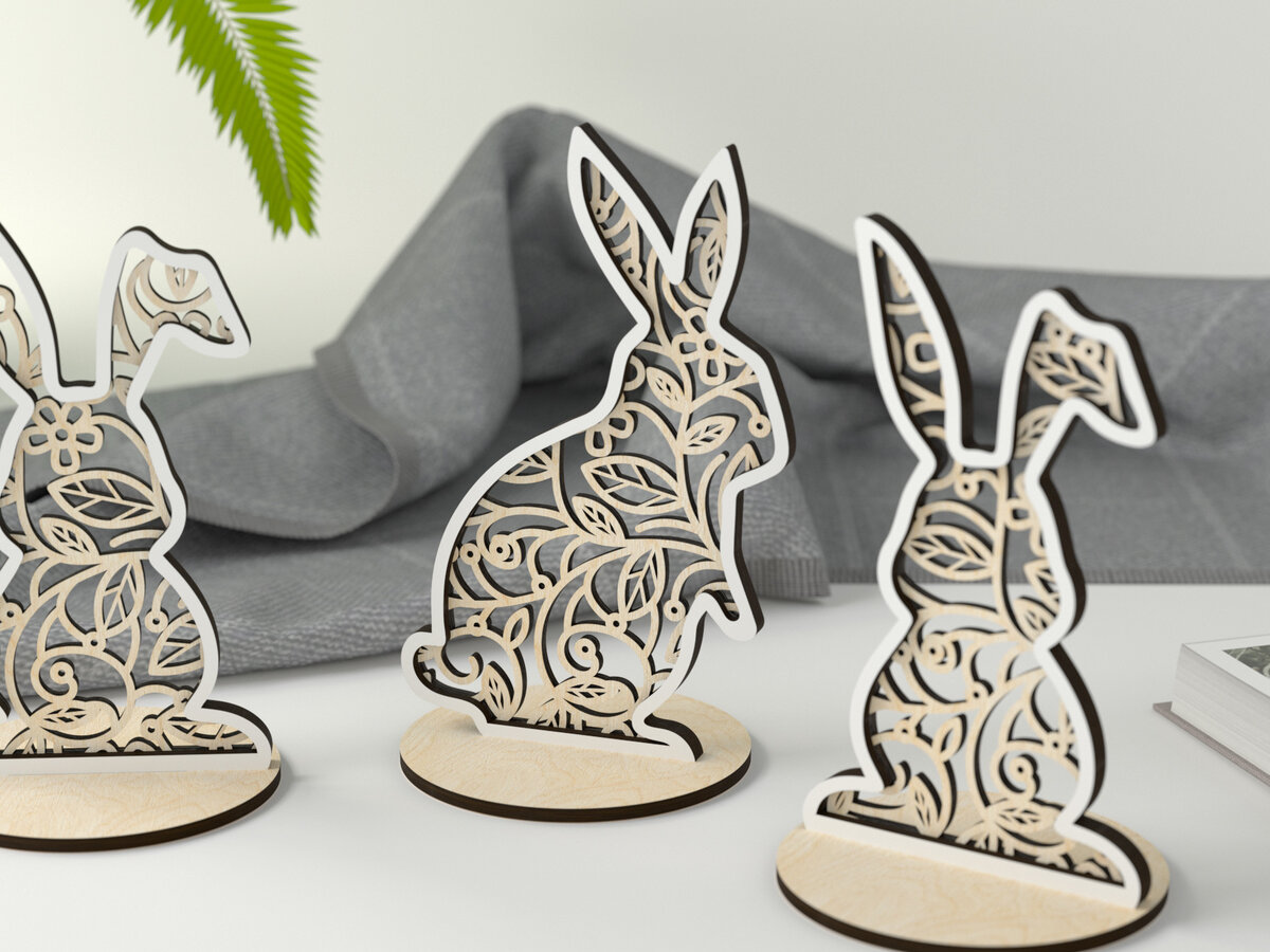 Σετ των 2 Intra απο ξύλο plywood  Χρώμα wenge 3mm-4mm πάχος - Floral Bunnies - με λέιζερ Δίασταση 15x15 cm INTRAFABR-82762195