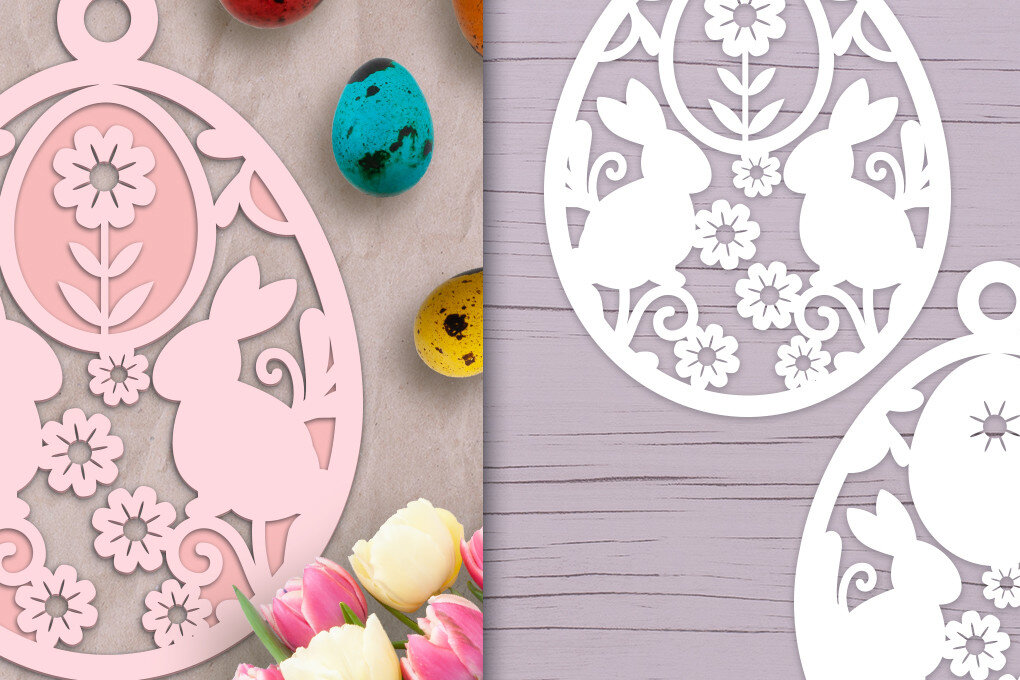 Σετ των 2 Intra απο ξύλο plywood  Χρώμα wenge 3mm-4mm πάχος - Πασχαλινό στολίδι με λουλούδια κουνελάκια Δίασταση 6x6 cm INTRAFABR-85023137