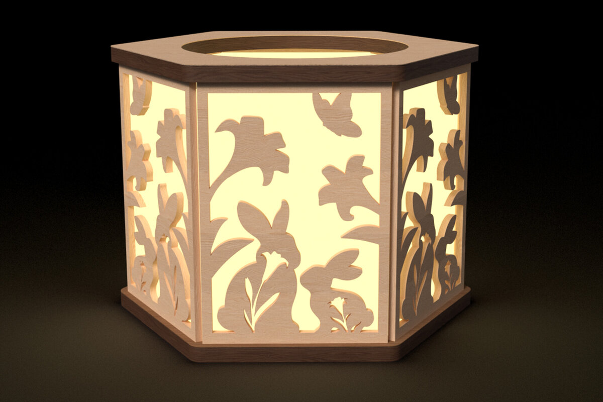 Σετ των 2 Intra απο ξύλο plywood  Χρώμα wenge 3mm-4mm πάχος - Floral Bunny Κηροπήγιο Κοπή Laser Δίασταση 6x6 cm INTRAFABR-84715683