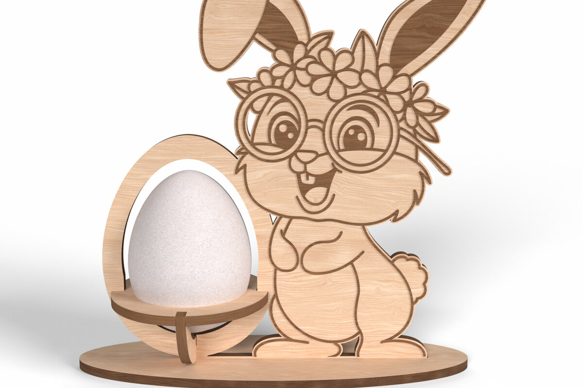Σετ των 2 Intra απο ξύλο plywood  Χρώμα wenge 3mm-4mm πάχος - Floral Bunny Πασχαλινή Αυγοθήκη Δίασταση 6x6 cm INTRAFABR-82522029