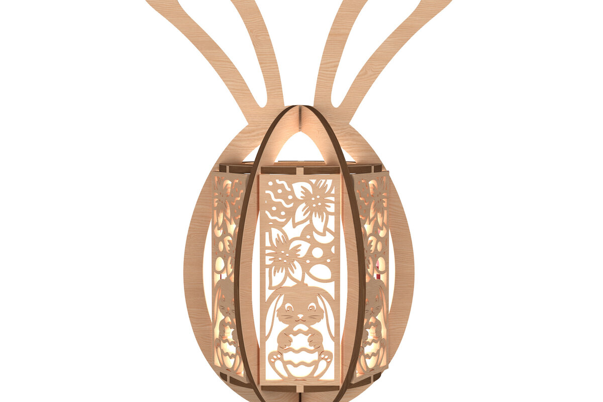 Σετ των 2 Intra απο ξύλο plywood  Χρώμα wenge 3mm-4mm πάχος - Floral Bunny Egg Lantern Δίασταση 15x15 cm INTRAFABR-112324850