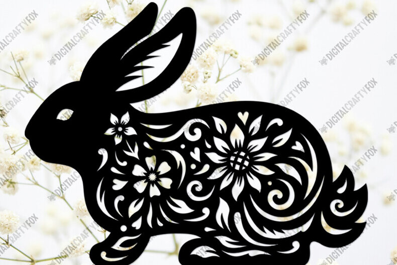 Σετ των 2 Intra απο ξύλο plywood  Χρώμα wenge 3mm-4mm πάχος - Floral Bunny , Paper Bunny Paper Cut Δίασταση 6x6 cm INTRAFABR-114811599