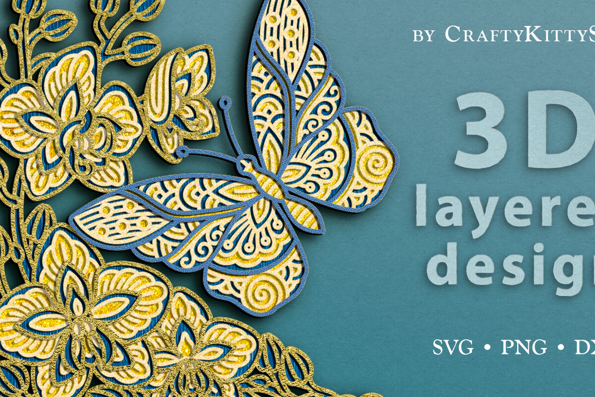 Intra απο ξύλο plywood  Χρώμα wenge 3mm-4mm πάχος - Floral Butterfly 3D Layered Cut Δίασταση 30x20 cm INTRAFABR-68368024