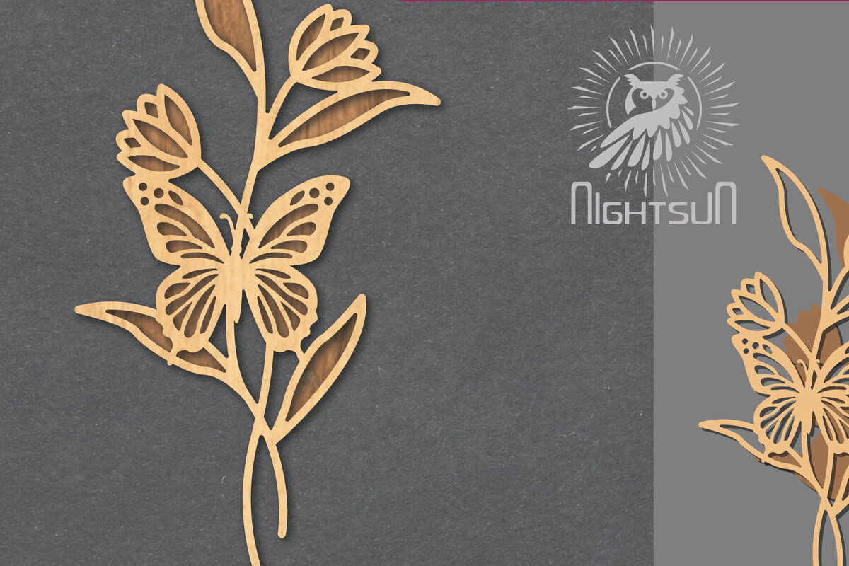 Σετ των 2 Intra απο ξύλο plywood  Χρώμα wenge 3mm-4mm πάχος - Floral Butterfly Decoration 3 Δίασταση 20x20 cm INTRAFABR-119258148