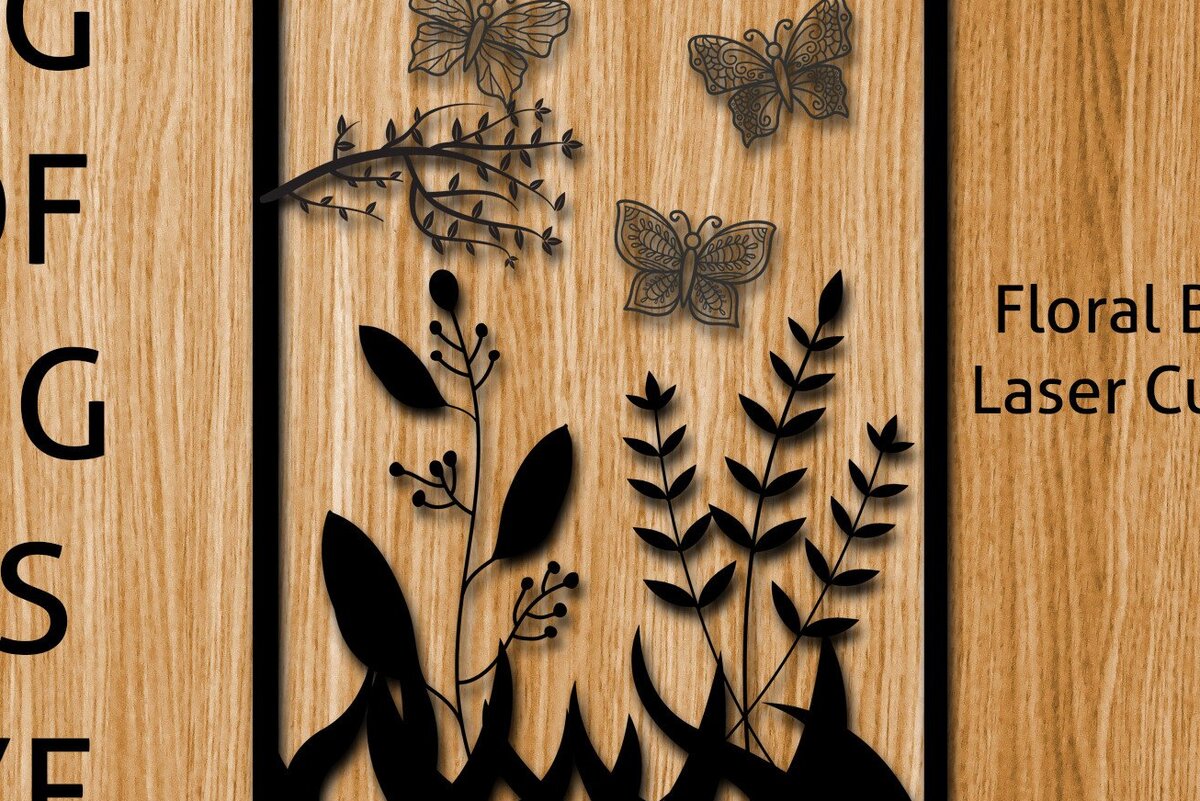 Intra απο ξύλο plywood  Χρώμα wenge 3mm-4mm πάχος - Floral Butterfly Design Δίασταση 30x20 cm INTRAFABR-102420338