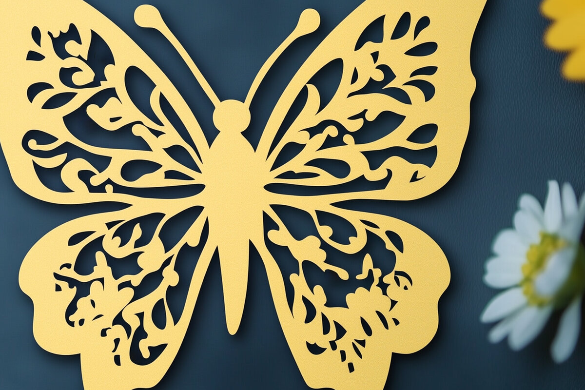 Σετ των 2 Intra απο ξύλο plywood  Χρώμα wenge 3mm-4mm πάχος - Floral Butterfly Paper Cut Δίασταση 4x4 cm INTRAFABR-113152792