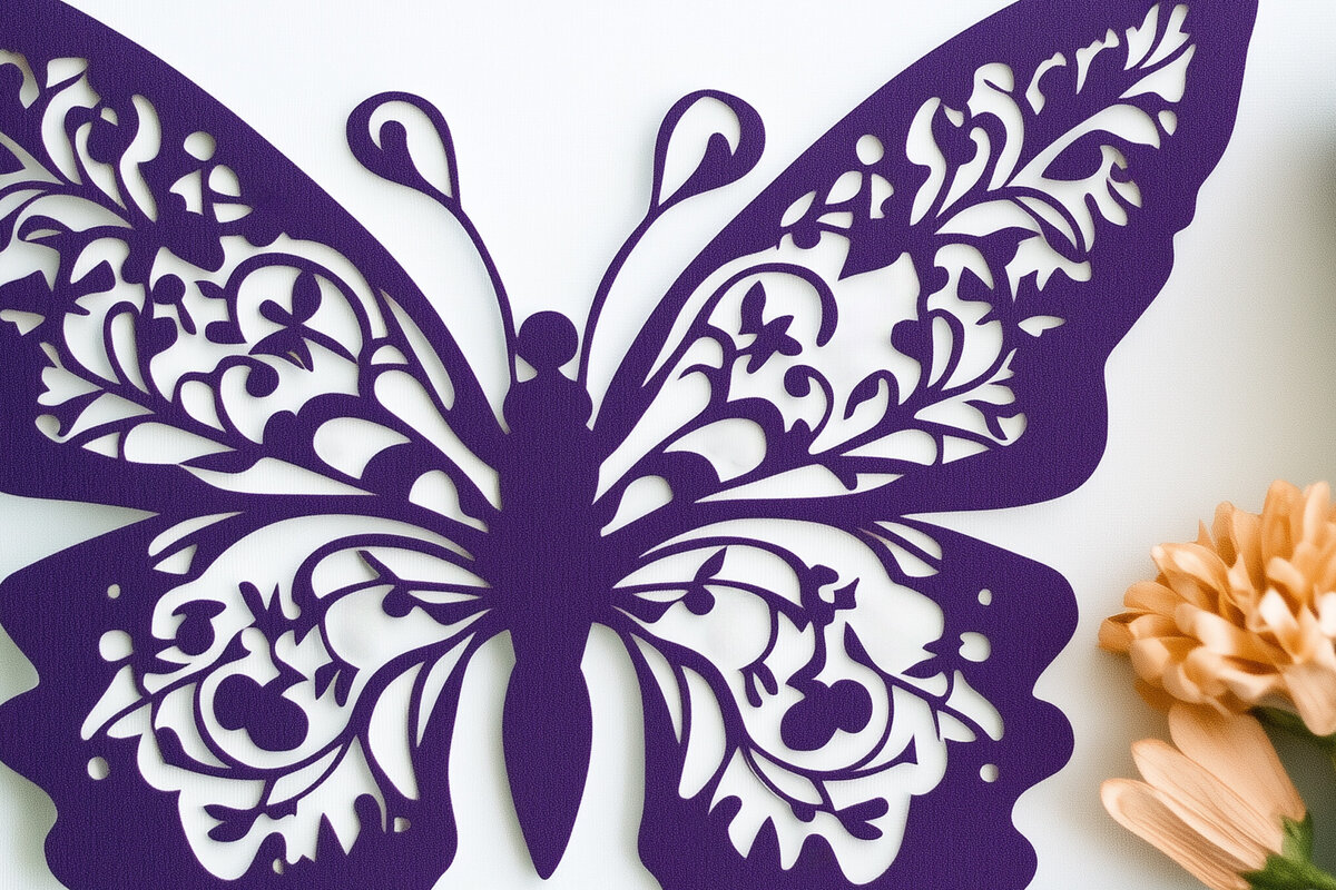 Σετ των 2 Intra απο ξύλο plywood  Χρώμα wenge 3mm-4mm πάχος - Floral Butterfly Paper Cut Δίασταση 4x4 cm INTRAFABR-96208910