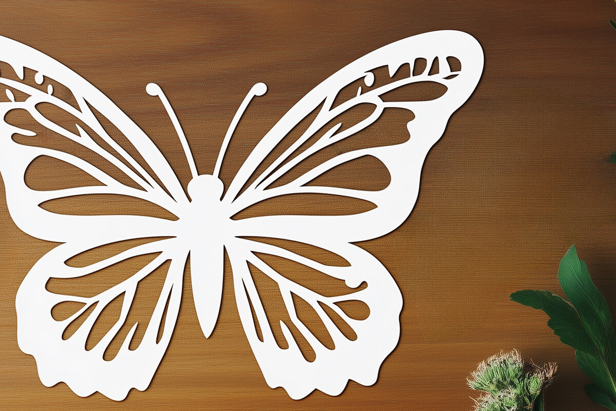 Σετ των 2 Intra απο ξύλο plywood  Χρώμα wenge 3mm-4mm πάχος - Floral Butterfly Paper Cut Δίασταση 4x4 cm INTRAFABR-95782173