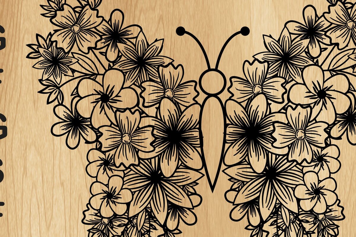 Intra απο ξύλο plywood  Χρώμα wenge 3mm-4mm πάχος - Χαρτί Πεταλούδας/Λέιζερ με λουλούδια Δίασταση 30x20 cm INTRAFABR-68700269