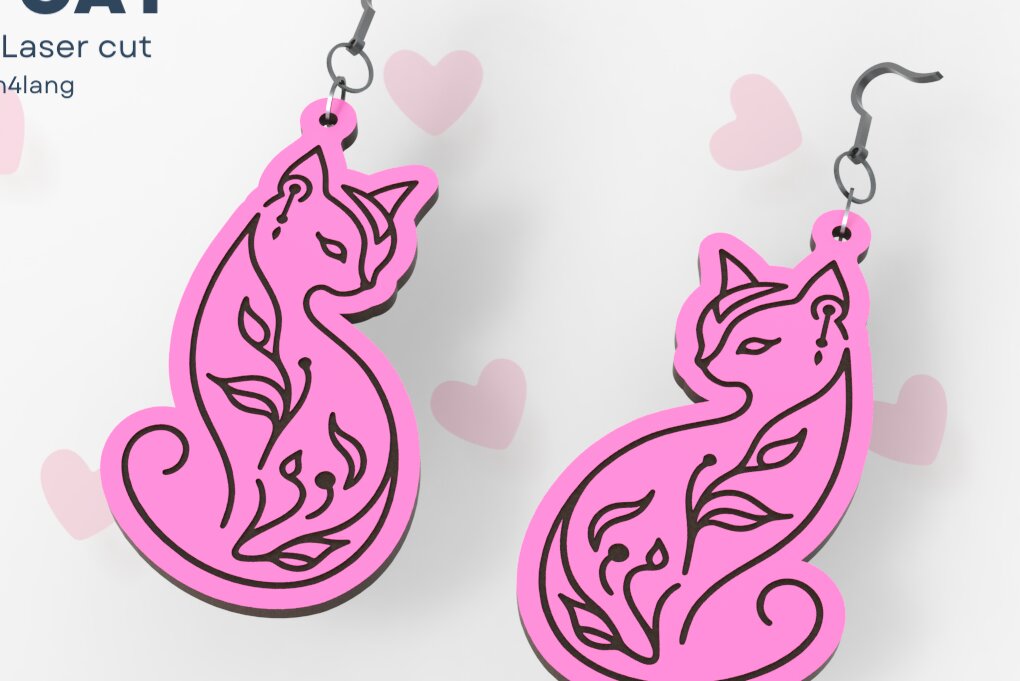 Σετ των 3 Intra απο ξύλο plywood  Χρώμα wenge 3mm-4mm πάχος - Σκουλαρίκια φλοράλ σε σχήμα γάτας, Δίασταση 3x3 cm INTRAFABR-118450722