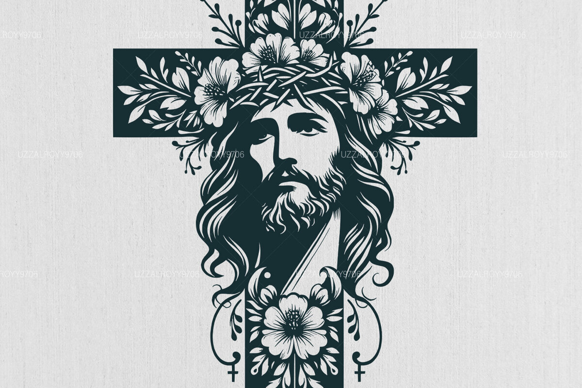 Intra απο ξύλο plywood  Χρώμα wenge 3mm-4mm πάχος - Floral Christian Cross Religious Δίασταση 40x50 cm INTRAFABR-102420454