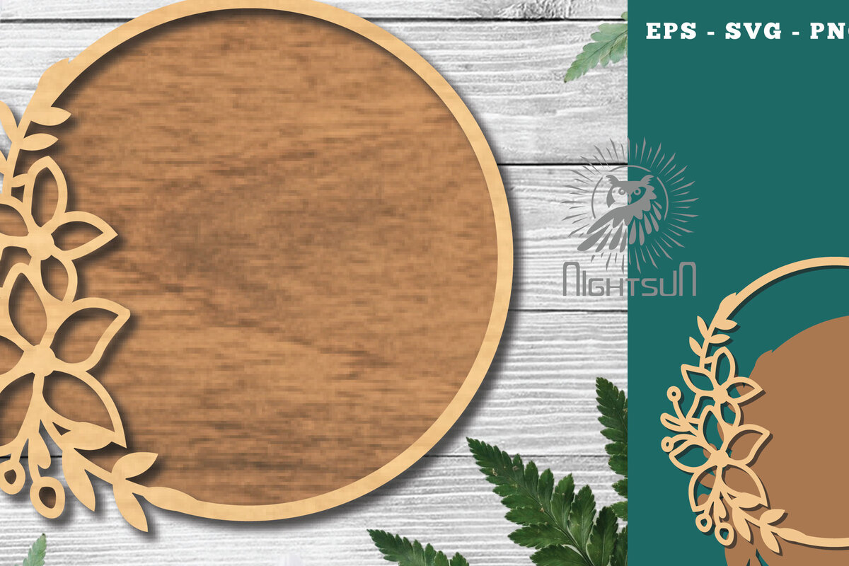 Σετ των 2 Intra απο ξύλο plywood  Χρώμα wenge 3mm-4mm πάχος - Floral κύκλος κοπής λέιζερ σημάδι Δίασταση 20x20 cm INTRAFABR-61224451