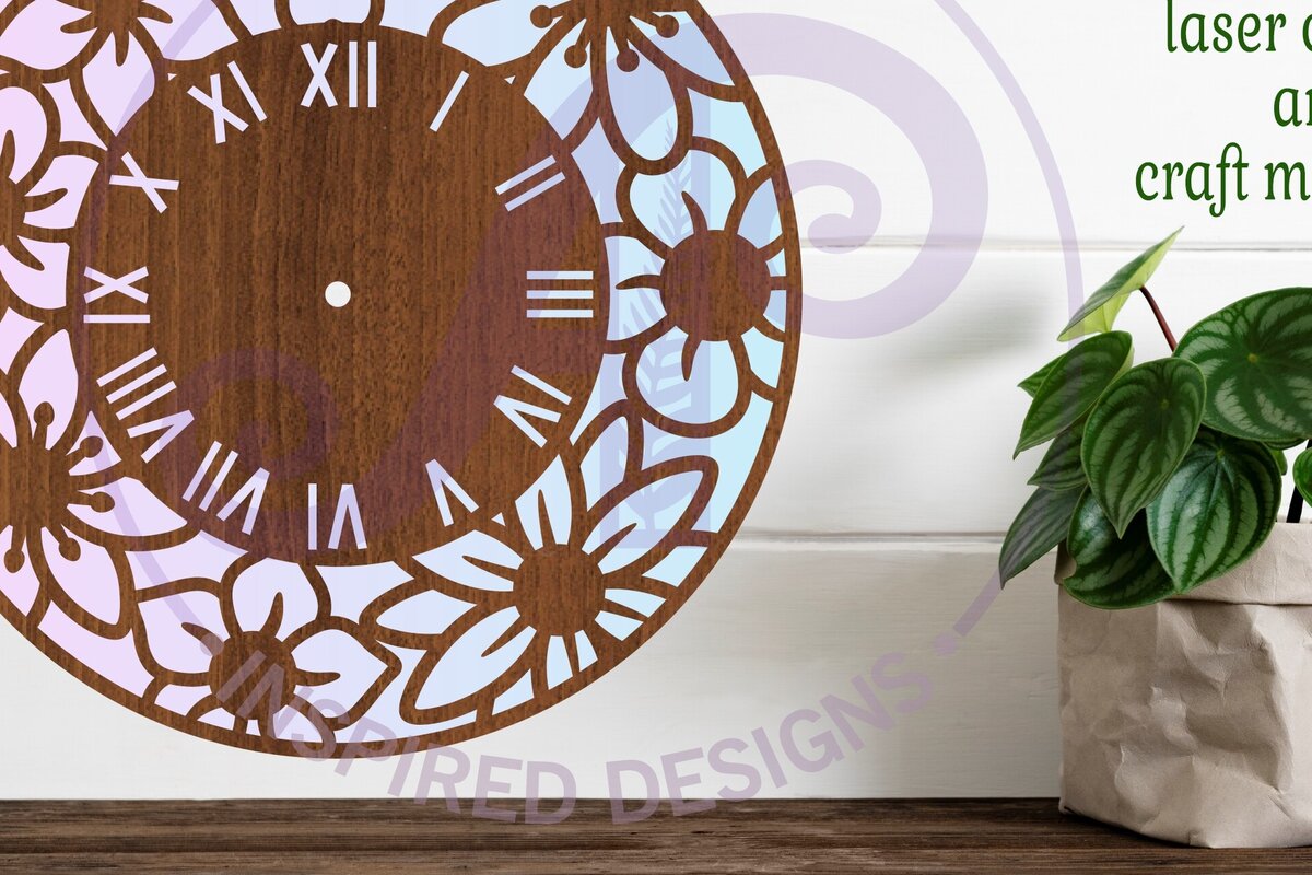 Intra απο ξύλο plywood  Χρώμα wenge 3mm-4mm πάχος - Φλοράλ Ρολόι Ρολόι τοίχου με λέιζερ Δίασταση 30x20 cm INTRAFABR-119258311