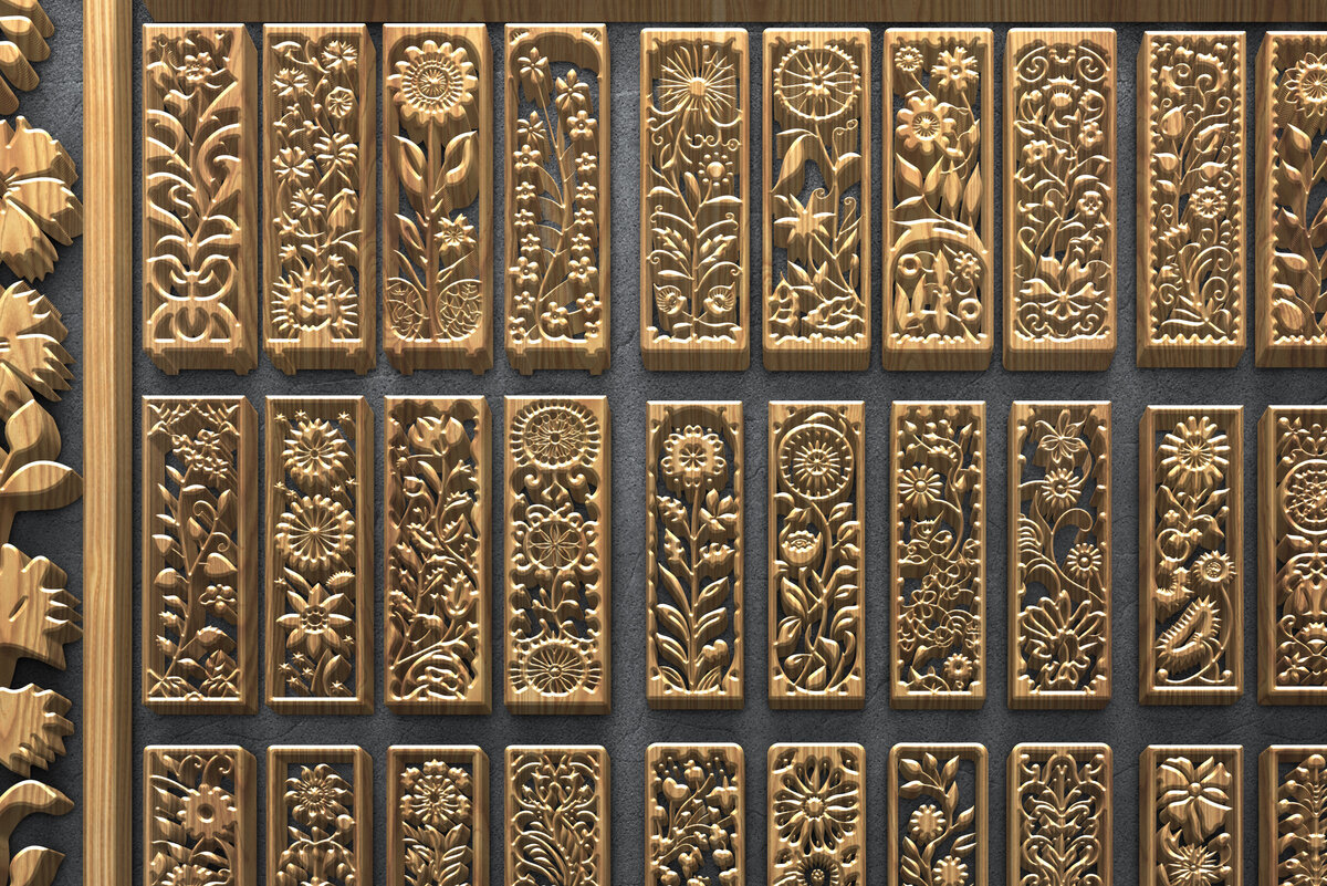 Intra απο ξύλο plywood  Χρώμα wenge 3mm-4mm πάχος - Floral CNC κάθετα ξύλινα πάνελ Δίασταση 3200x7200 cm INTRAFABR-112447209