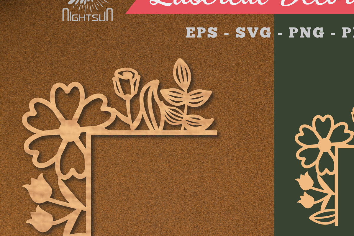 Σετ των 2 Intra απο ξύλο plywood  Χρώμα wenge 3mm-4mm πάχος - Floral γωνιακή διακόσμηση κοπής με λέιζερ 3 Δίασταση 20x20 cm INTRAFABR-114354671