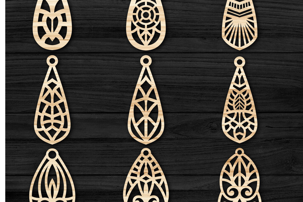 Σετ των 3 Intra απο ξύλο plywood  Χρώμα wenge 3mm-4mm πάχος - Σκουλαρίκια με λουλούδια με Δίασταση 3x3 cm INTRAFABR-100626453