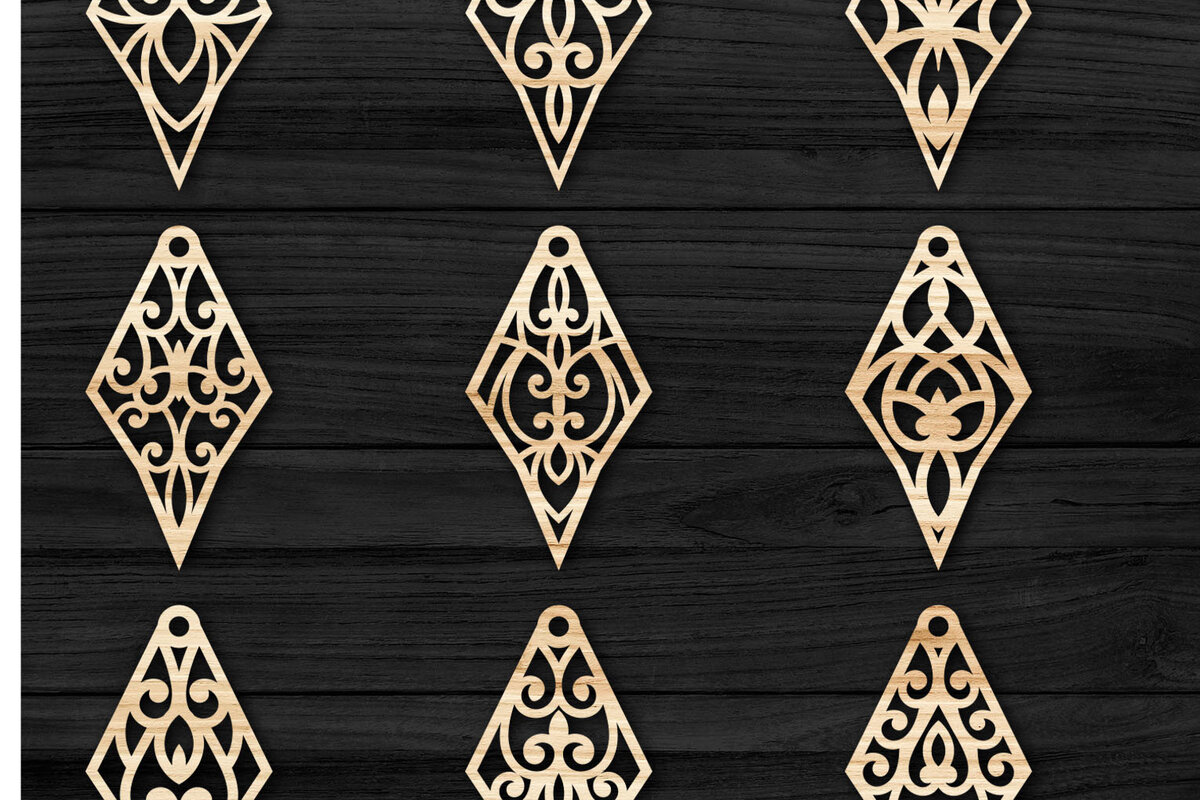 Σετ των 3 Intra απο ξύλο plywood  Χρώμα wenge 3mm-4mm πάχος - Σκουλαρίκια με λουλούδια με Δίασταση 3x3 cm INTRAFABR-66341654