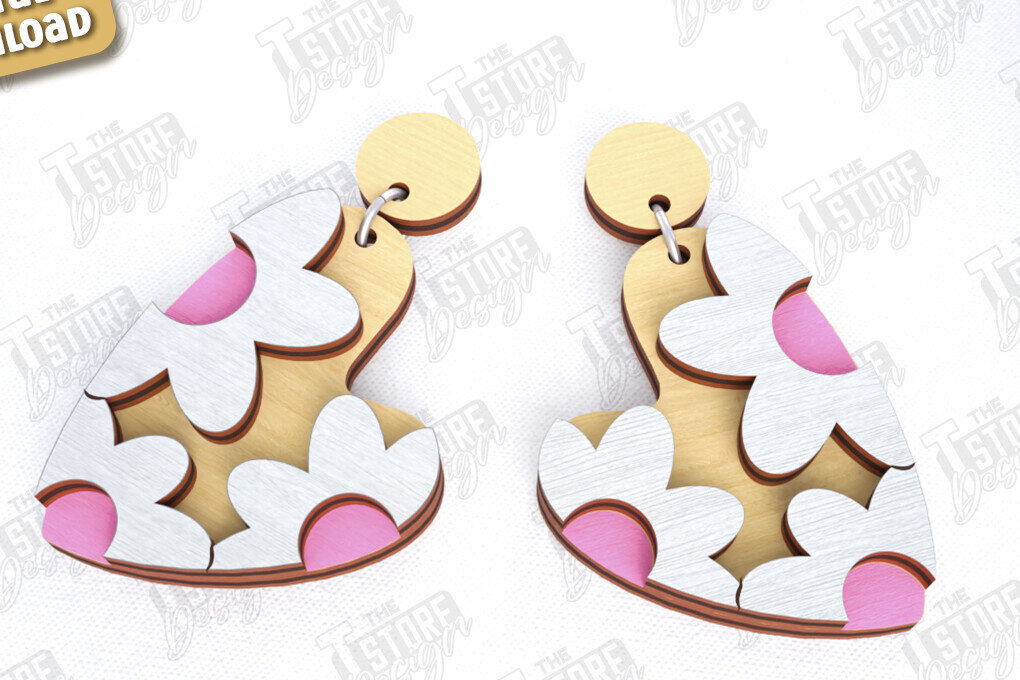 Σετ των 3 Intra απο ξύλο plywood  Χρώμα wenge 3mm-4mm πάχος - Σκουλαρίκια με λουλούδια | Αξεσουάρ Δίασταση 3x3 cm INTRAFABR-119012556