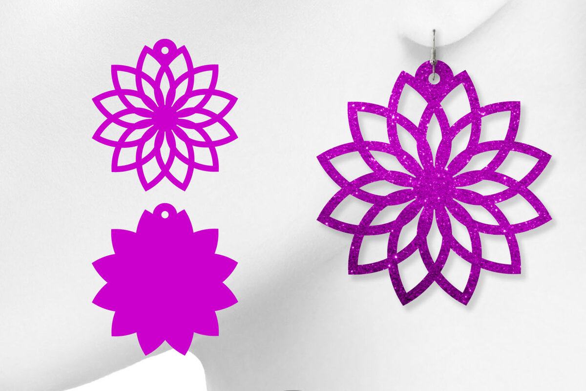 Σετ των 3 Intra απο ξύλο plywood  Χρώμα wenge 3mm-4mm πάχος - Σκουλαρίκια Floral Δίασταση 3x3 cm INTRAFABR-96490683