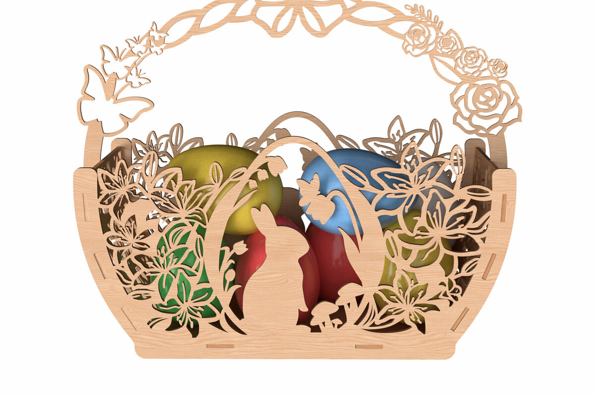 Σετ των 2 Intra απο ξύλο plywood  Χρώμα wenge 3mm-4mm πάχος - Πασχαλινό καλάθι λουλουδιών με λέιζερ λαγουδάκι Δίασταση 6x6 cm INTRAFABR-76619663