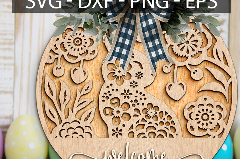 Σετ των 2 Intra απο ξύλο plywood  Χρώμα wenge 3mm-4mm πάχος - Floral Easter Bunny Δίασταση 15x15 cm INTRAFABR-68138825