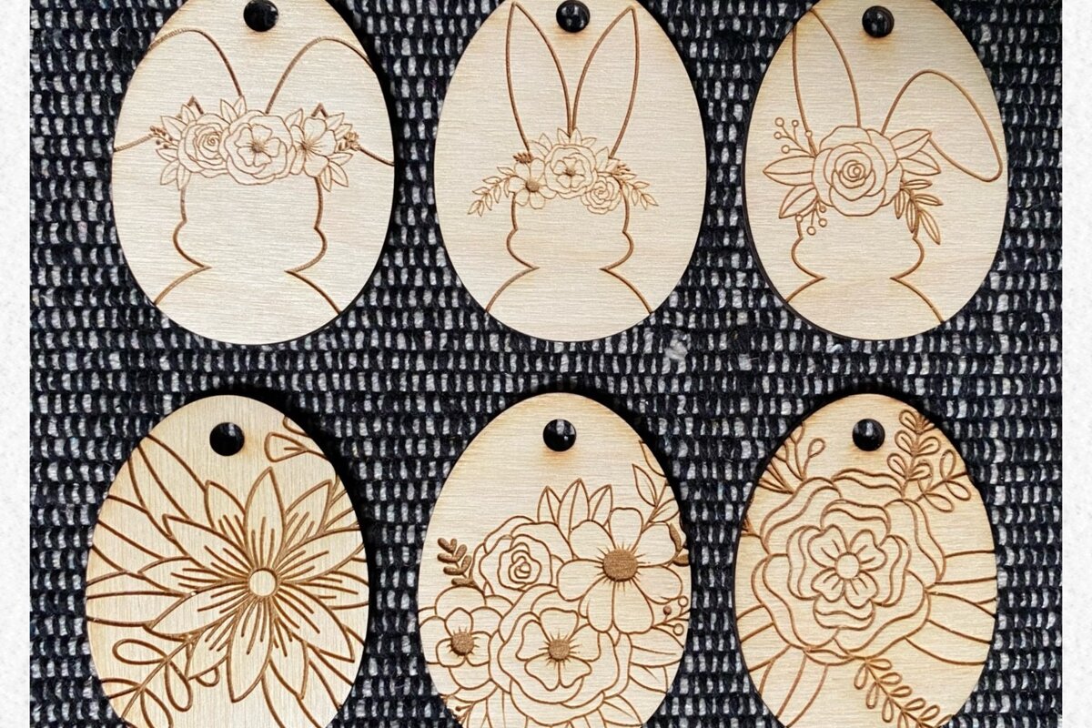 Σετ των 2 Intra απο ξύλο plywood  Χρώμα wenge 3mm-4mm πάχος - Λουλουδάτο πασχαλινό στολίδι με λέιζερ Δίασταση 6x6 cm INTRAFABR-118956486