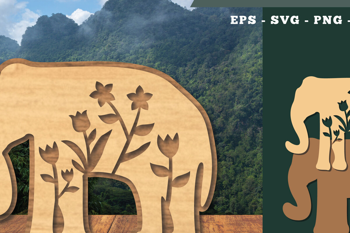 Σετ των 2 Intra απο ξύλο plywood  Χρώμα wenge 3mm-4mm πάχος - Floral Elephant Decoration 1 Δίασταση 20x20 cm INTRAFABR-120267112