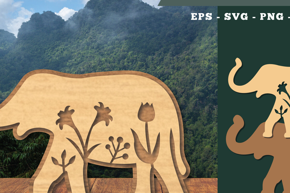 Σετ των 2 Intra απο ξύλο plywood  Χρώμα wenge 3mm-4mm πάχος - Floral Elephant Decoration 2 Δίασταση 20x20 cm INTRAFABR-120267118