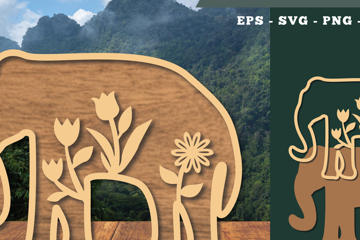 Σετ των 2 Intra απο ξύλο plywood  Χρώμα wenge 3mm-4mm πάχος - Floral Elephant Decoration 4 Δίασταση 20x20 cm INTRAFABR-120267087