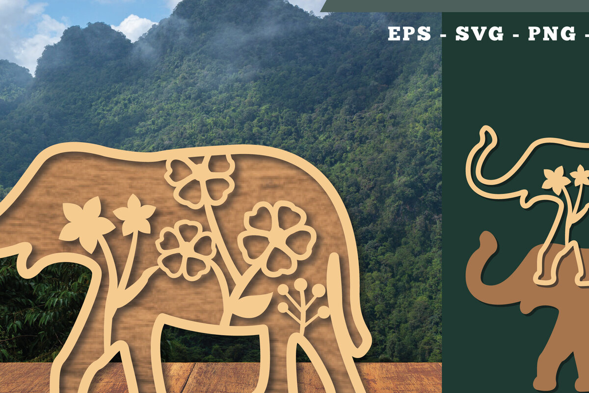 Σετ των 2 Intra απο ξύλο plywood  Χρώμα wenge 3mm-4mm πάχος - Floral Elephant Decoration 5 Δίασταση 20x20 cm INTRAFABR-120267089