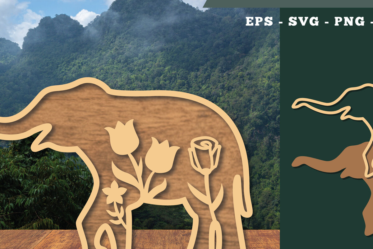 Σετ των 2 Intra απο ξύλο plywood  Χρώμα wenge 3mm-4mm πάχος - Floral Elephant Decoration 6 Δίασταση 20x20 cm INTRAFABR-120267091