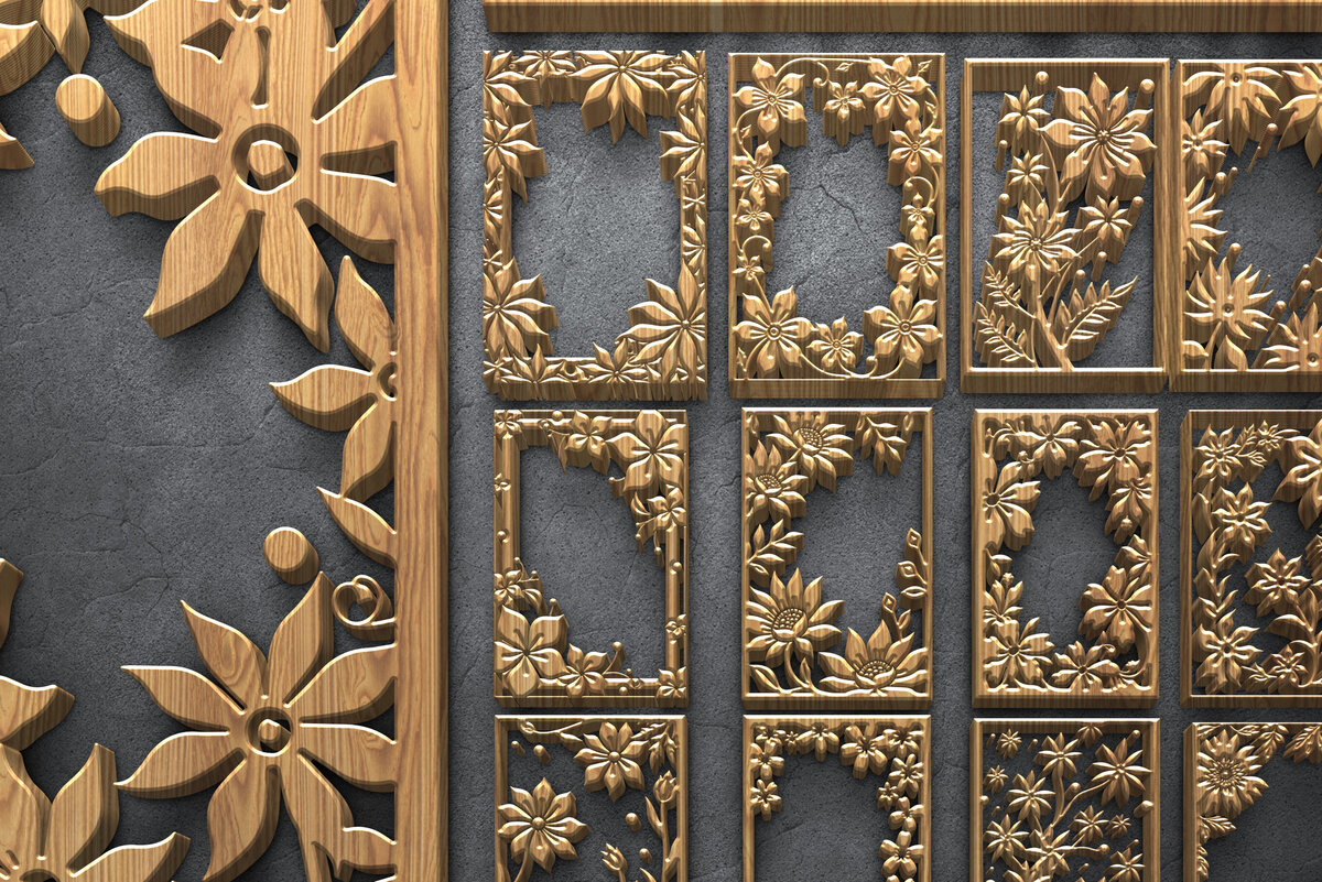 Intra απο ξύλο plywood  Χρώμα wenge 3mm-4mm πάχος - Πάνελ κοπής με λέιζερ με φλοράλ πλαίσιο Δίασταση 4500x5400 cm INTRAFABR-76516967