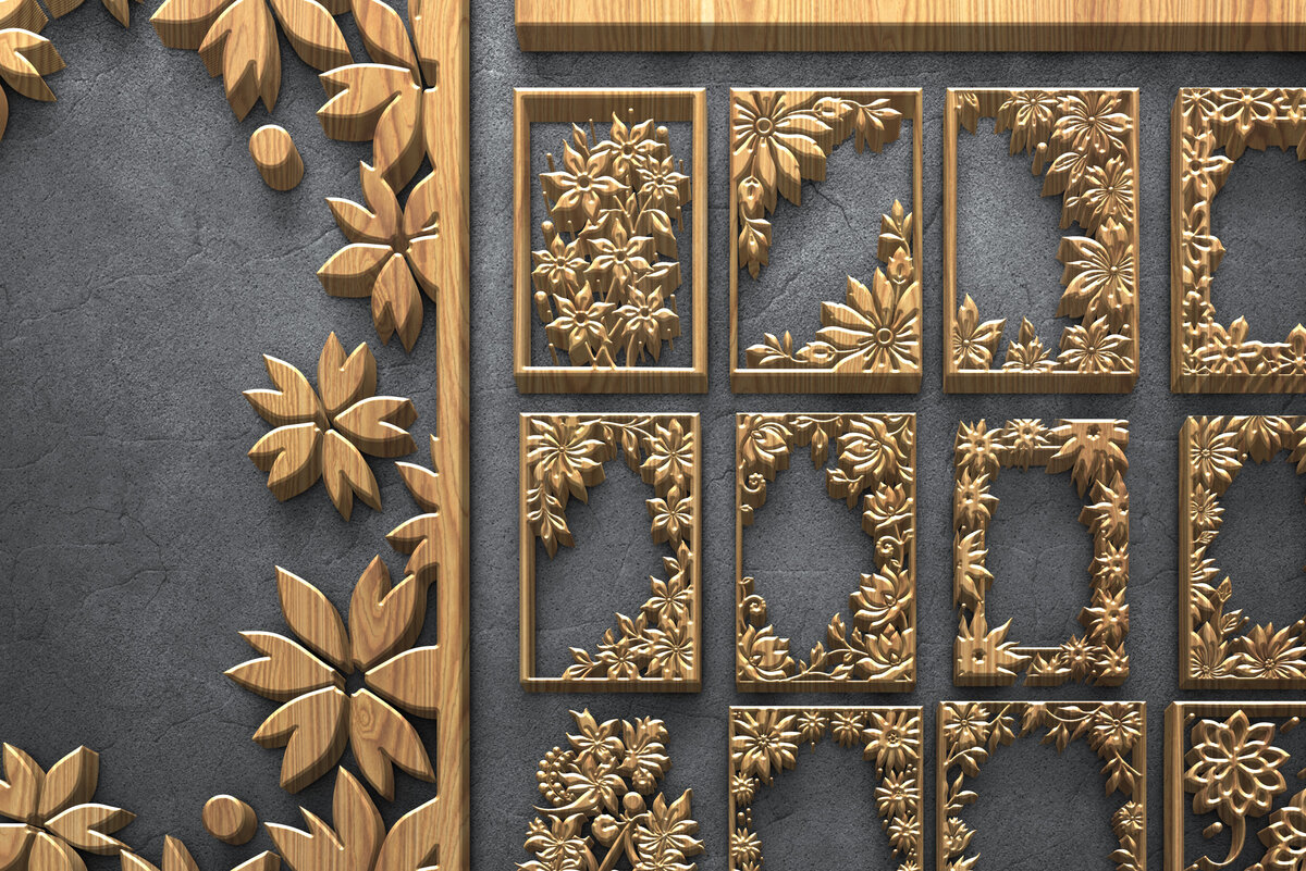 Intra απο ξύλο plywood  Χρώμα wenge 3mm-4mm πάχος - Floral Frame Δίασταση 4500x5400 cm INTRAFABR-119649498