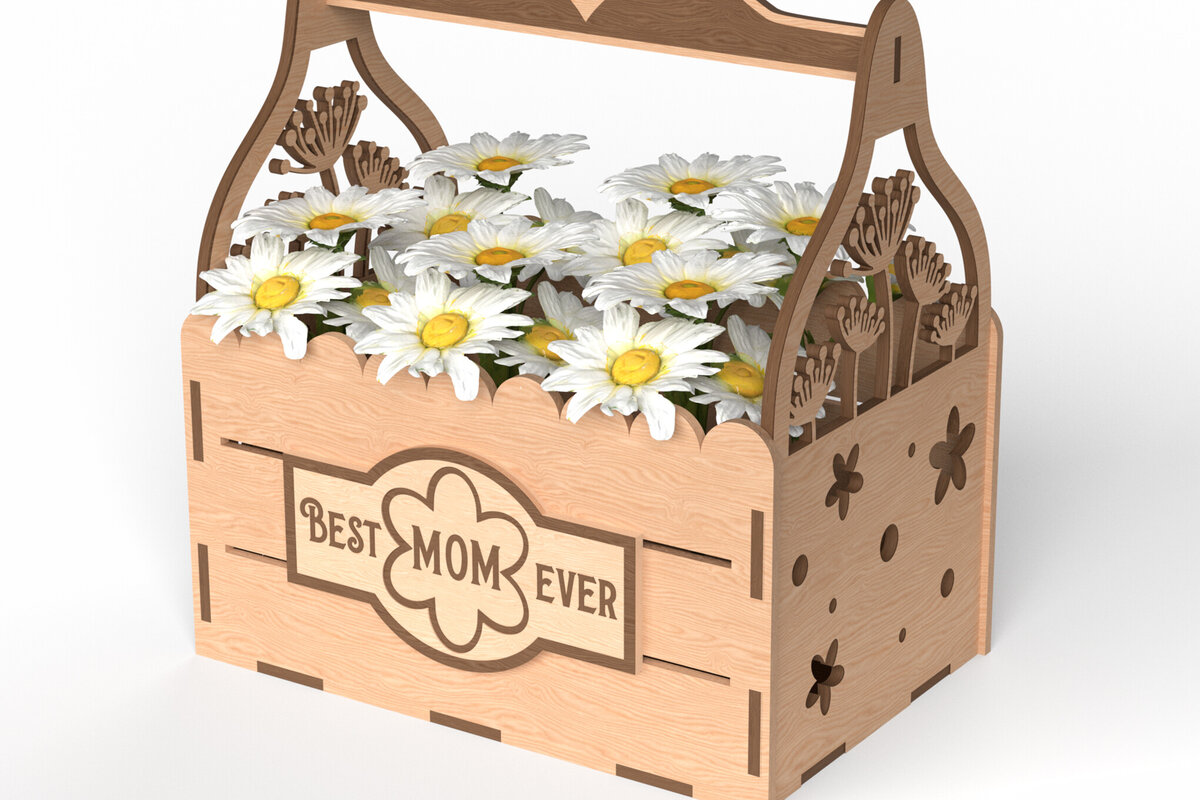 Σετ των 2 Intra απο ξύλο plywood  Χρώμα wenge 3mm-4mm πάχος - Καλάθι δώρων με λουλούδια για τη μαμά Δίασταση 6x6 cm INTRAFABR-101719204