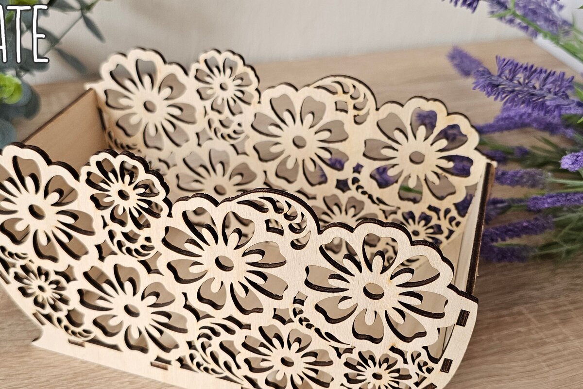 Σετ των 2 Intra απο ξύλο plywood  Χρώμα wenge 3mm-4mm πάχος - Καλάθι δώρων με λουλούδια , Καλάθι κοπής με λέιζερ Δίασταση 15x15 cm INTRAFABR-120311879