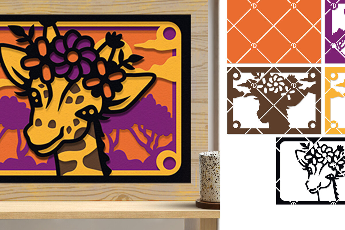 Σετ των 2 Intra απο ξύλο plywood  Χρώμα wenge 3mm-4mm πάχος - Floral Giraffe 5x7 3D Χαρτί κοπής Δίασταση 5x7 cm INTRAFABR-119881398