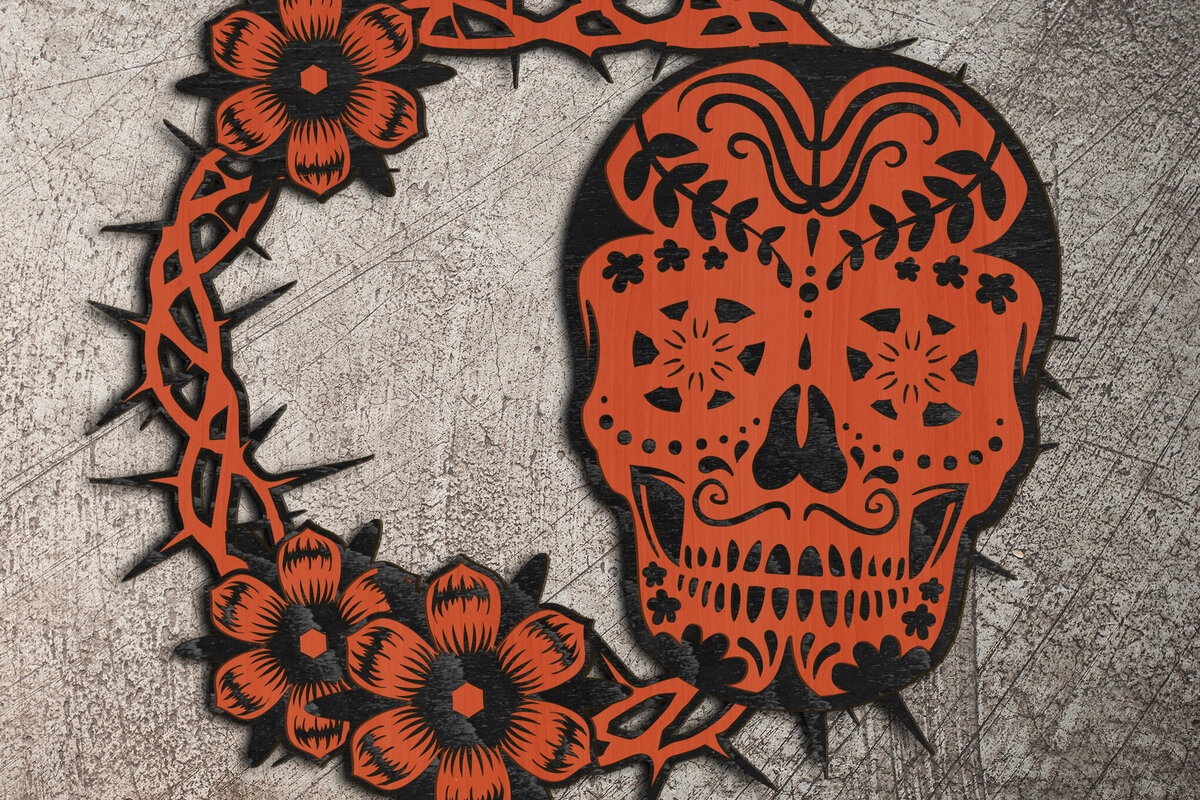 Σετ των 2 Intra απο ξύλο plywood  Χρώμα wenge 3mm-4mm πάχος - Floral κρεμάστρα κρανίου για το Halloween Δίασταση 12x12 cm INTRAFABR-119881400