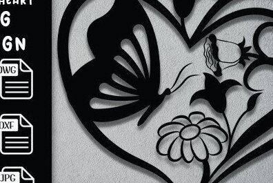 Σετ των 2 Intra απο ξύλο plywood  Χρώμα wenge 3mm-4mm πάχος - Floral Heart Butterfly Δίασταση 20x20 cm INTRAFABR-119881408