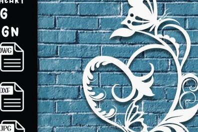 Σετ των 2 Intra απο ξύλο plywood  Χρώμα wenge 3mm-4mm πάχος - Floral Heart Butterfly Δίασταση 20x20 cm INTRAFABR-123611996