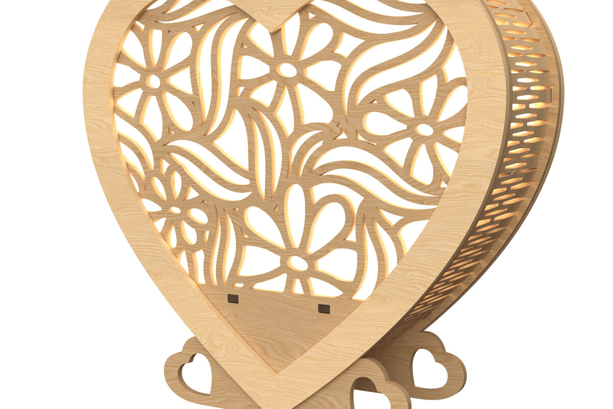 Σετ των 2 Intra απο ξύλο plywood  Χρώμα wenge 3mm-4mm πάχος - Floral Heart Lantern σχέδιο Δίασταση 20x20 cm INTRAFABR-118984650