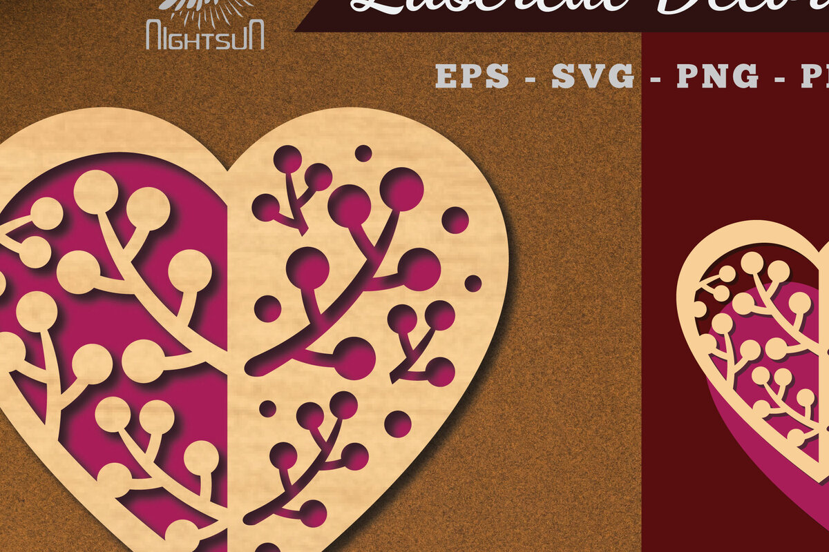 Σετ των 2 Intra απο ξύλο plywood  Χρώμα wenge 3mm-4mm πάχος - Floral Heart Decoration 1 Δίασταση 20x20 cm INTRAFABR-82325506