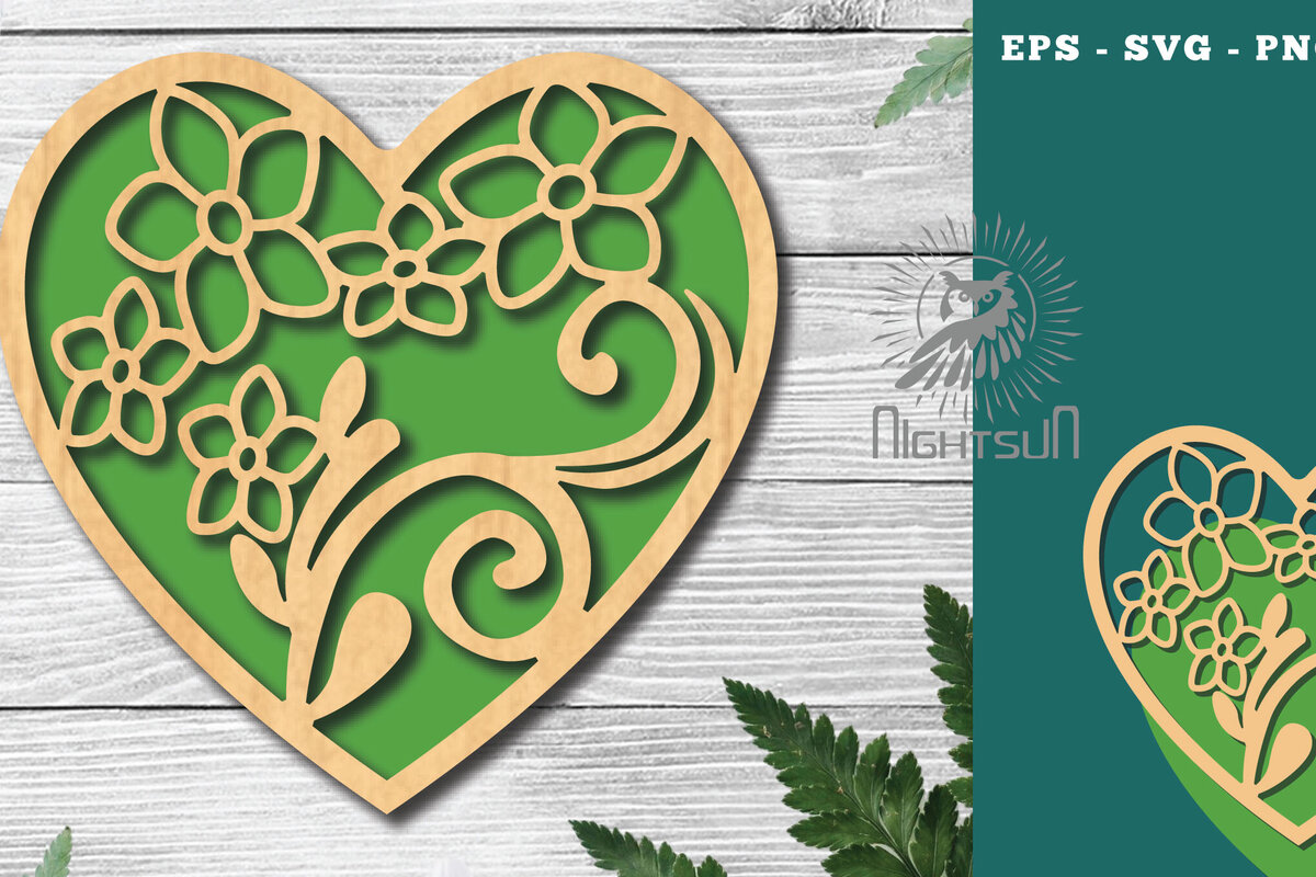 Σετ των 2 Intra απο ξύλο plywood  Χρώμα wenge 3mm-4mm πάχος - Floral Heart Decoration 1 Δίασταση 20x20 cm INTRAFABR-34149862
