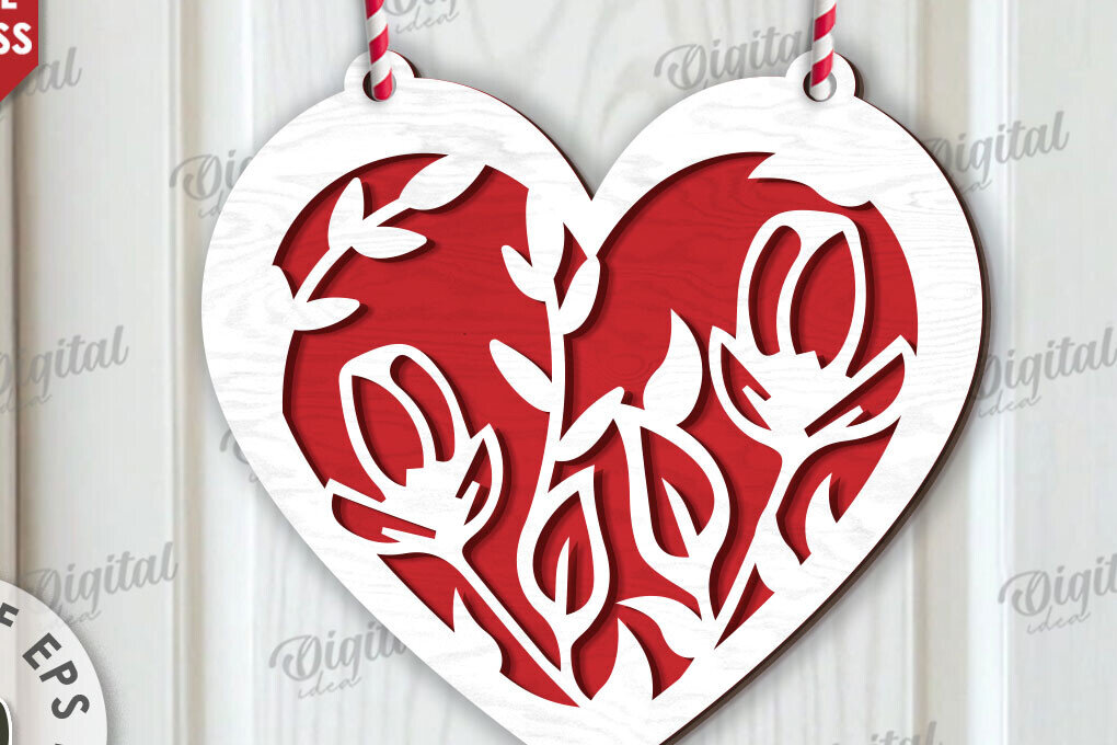 Σετ των 2 Intra απο ξύλο plywood  Χρώμα wenge 3mm-4mm πάχος - Διακόσμηση με φλοράλ καρδιές κοπής με λέιζερ Δίασταση 20x20 cm INTRAFABR-102677335