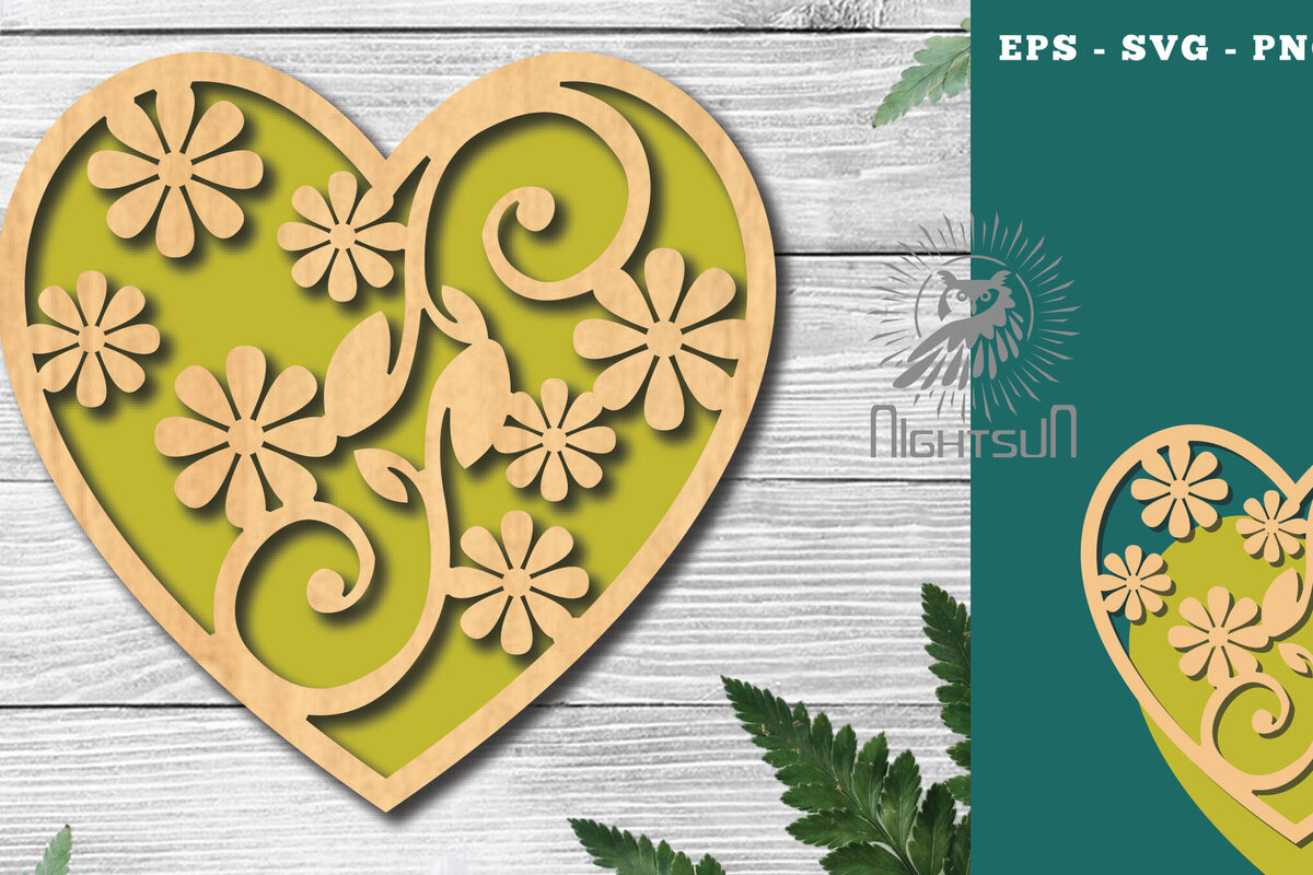 Σετ των 2 Intra απο ξύλο plywood  Χρώμα wenge 3mm-4mm πάχος - Floral Heart Decoration 5 Δίασταση 20x20 cm INTRAFABR-120689016
