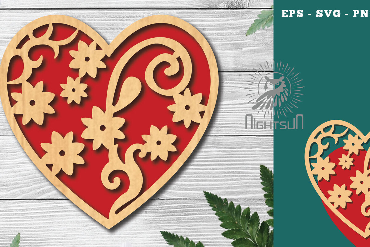 Σετ των 2 Intra απο ξύλο plywood  Χρώμα wenge 3mm-4mm πάχος - Floral Heart Decoration 6 Δίασταση 20x20 cm INTRAFABR-124634286