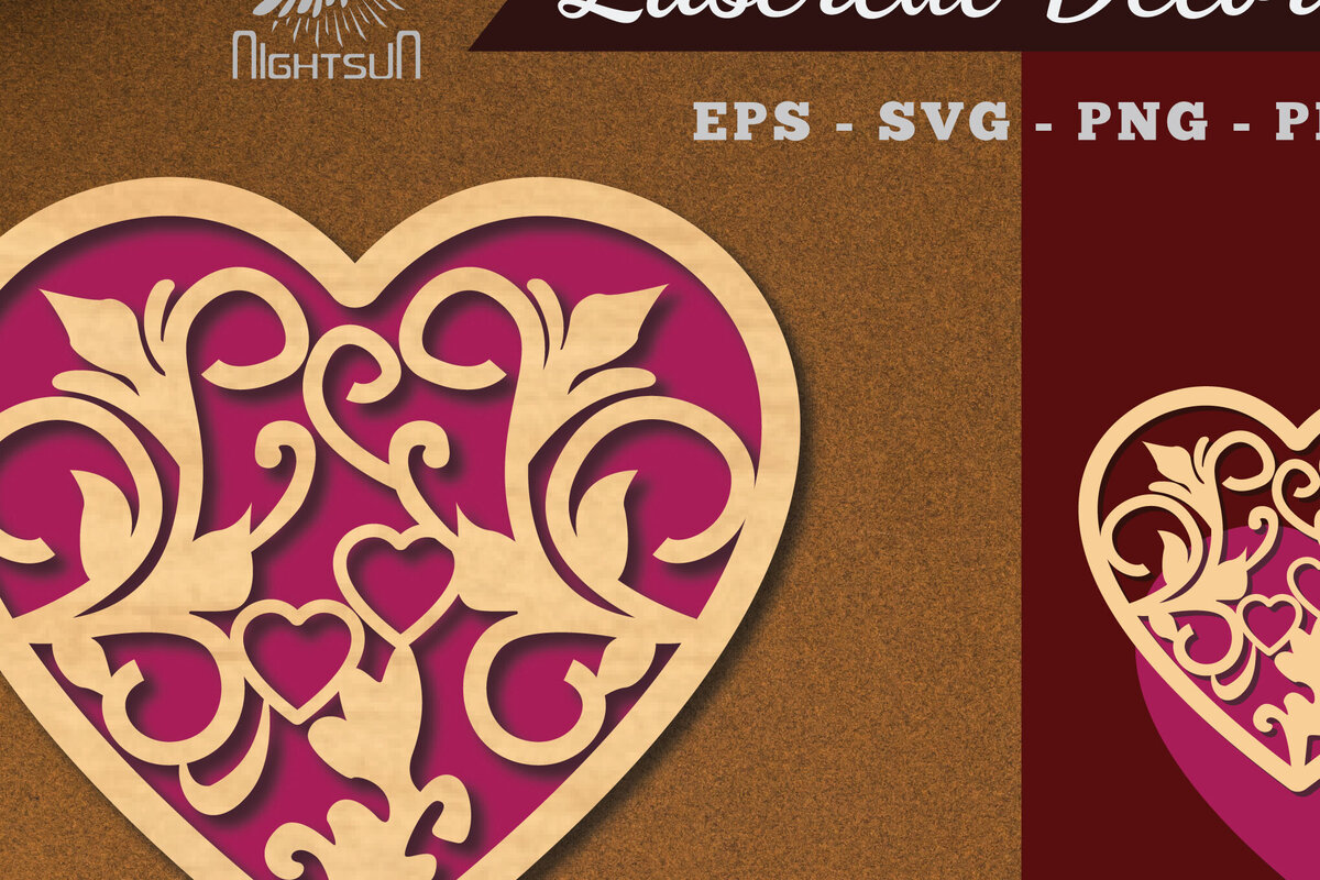 Σετ των 2 Intra απο ξύλο plywood  Χρώμα wenge 3mm-4mm πάχος - Floral Heart Decoration 6 Δίασταση 20x20 cm INTRAFABR-125248305