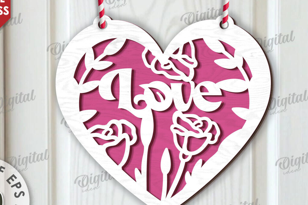 Σετ των 2 Intra απο ξύλο plywood  Χρώμα wenge 3mm-4mm πάχος - Διακόσμηση με φλοράλ καρδιές κοπής με λέιζερ Δίασταση 20x20 cm INTRAFABR-34941931